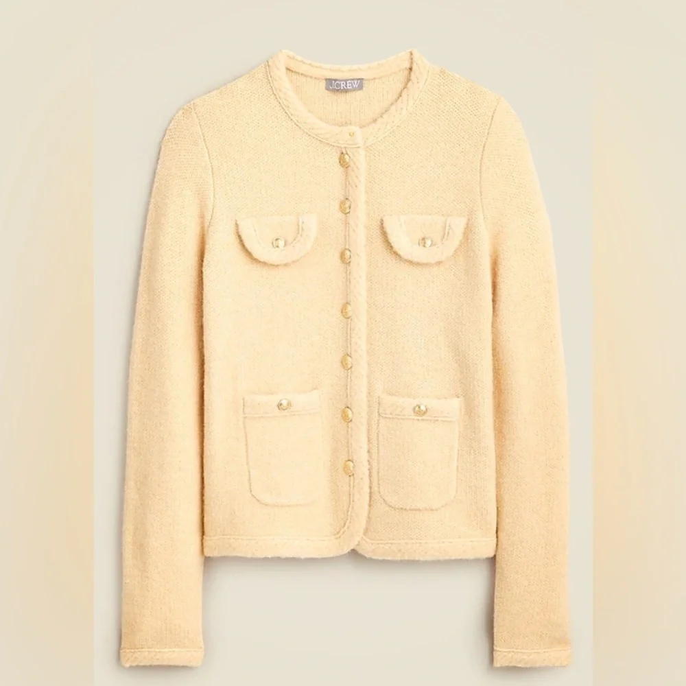 J.Crew Textured Sweater Lady Jacket Button-Up Jacket Cream Size Medium